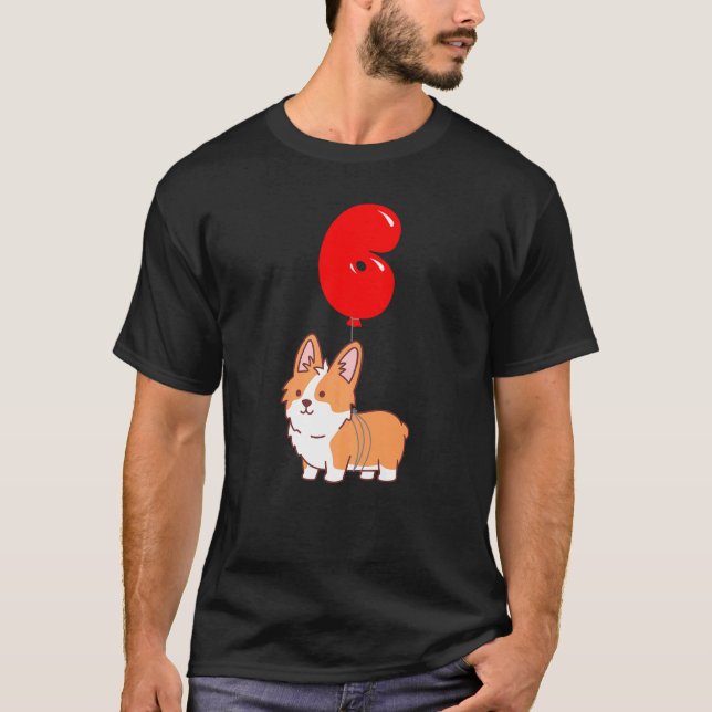 Camiseta Cute Corgi Pembroke 6to cumpleaños niños globo (Anverso)