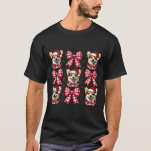 Camiseta Cute Corgi Perro Red Plaid Coquette Bow Navidades