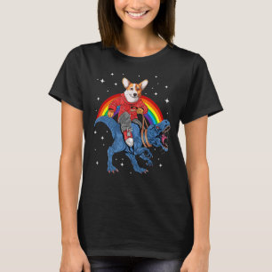 Camiseta Cute Corgi Riding Dinosaur Rex Space Galaxia Rainb