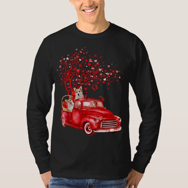 Camiseta Cute Corgi Riding Red Truck Valentine Butterfly He (Anverso)