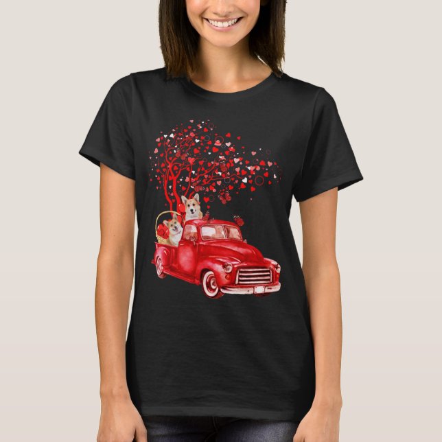 Camiseta Cute Corgi Riding Red Truck Valentine Butterfly He (Anverso)