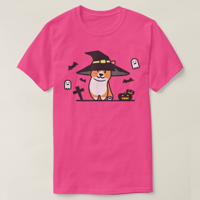 Camiseta Cute Corgi Witch Spooky Ghost Bat Pumpkin Hallowee (Diseño del anverso)