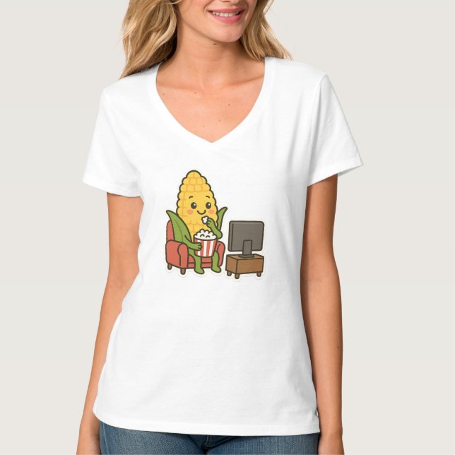 Camiseta Cute Corn Watchdog TV con palomitas de maíz (Anverso)