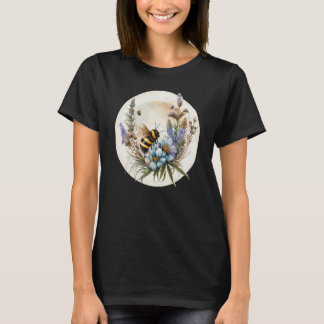 Camiseta Cute Cottagecore Botanic Flower Bumblebee Watercol