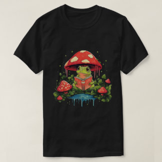 Camiseta Cute Cottagecore Frog Reading Under Mushroom