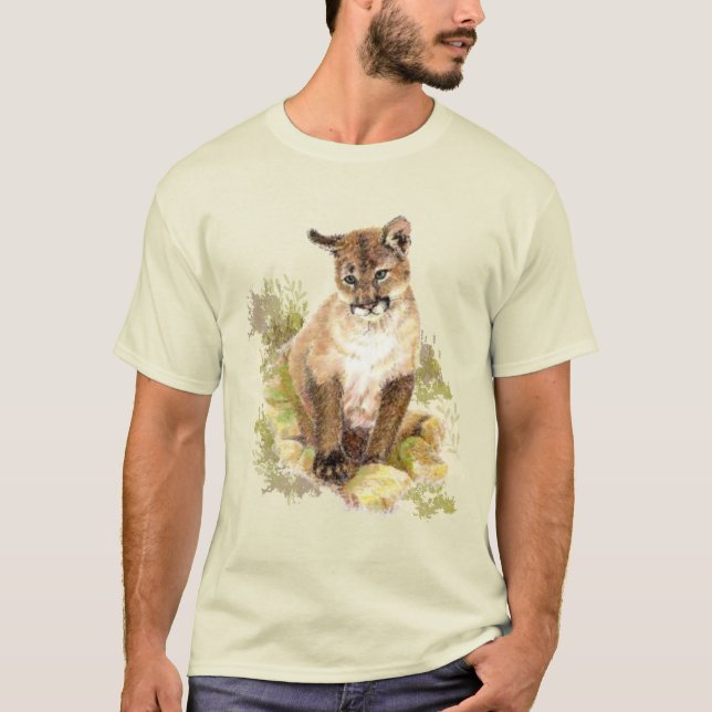 Camiseta Cute Cougar Mountain Lion Cat Kitten Watercolor T (Anverso)