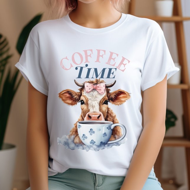Camiseta Cute Country Coffee Time Cow Watercolor (Cute Country Coffee Time Cow Watercolor T-Shirt)