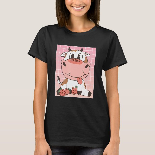 Camiseta Cute Cow Comer Fresas (Anverso)