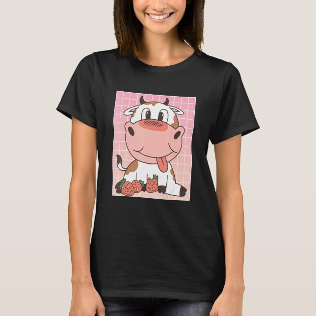 Camiseta Cute Cow Eating Strawberries (Anverso)