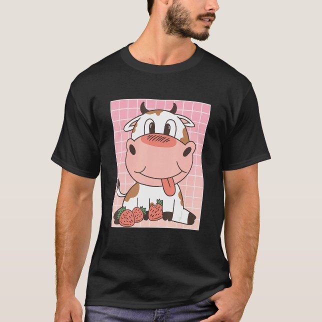 Camiseta Cute Cow Eating Strawberries (Anverso)