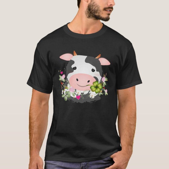 Camiseta Cute cow with c leaf for farm fans  1 (Anverso)
