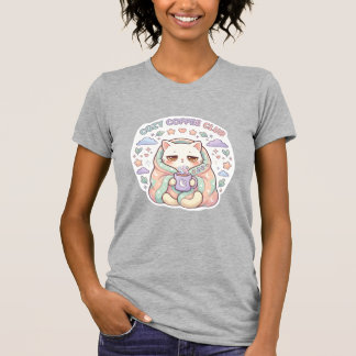 Camiseta Cute Cozy Coffee Club Kawaii Cat Pastel Estética