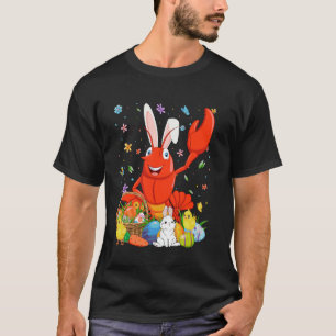 Camiseta Cute Crawfish Bunny Ears Easter Eggs Basket Feliz