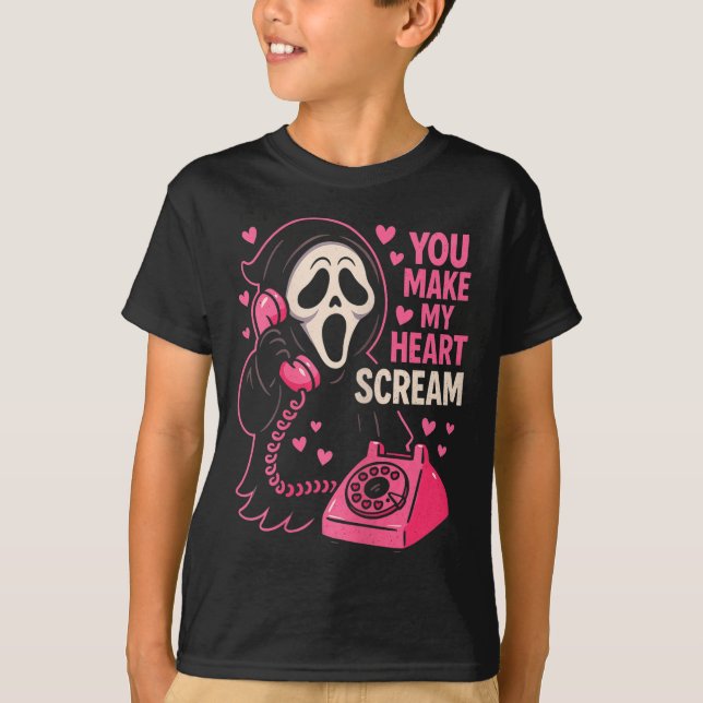 Camiseta Cute Creepy Horror Make My Heart Scream Valentine’ (Anverso)