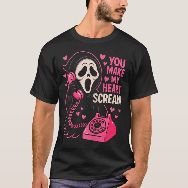 Camiseta Cute Creepy Horror Make My Heart Scream Valentine’ (Anverso)
