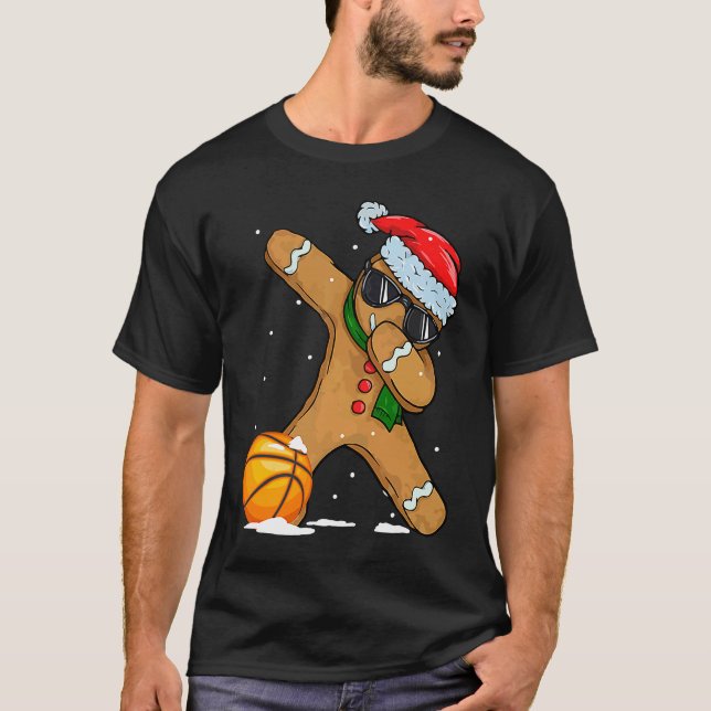 Camiseta Cute Dabbing Christmas Gingerbread Basketball (Anverso)