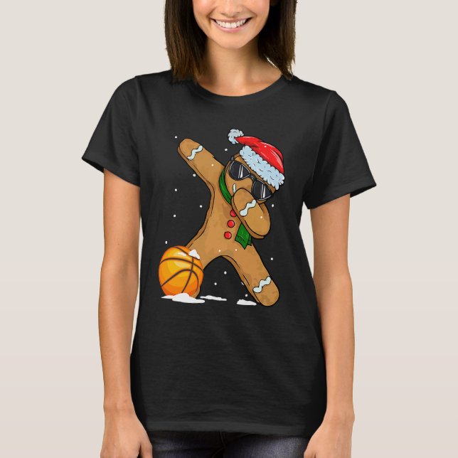 Camiseta Cute Dabbing Christmas Gingerbread Basketball (Anverso)