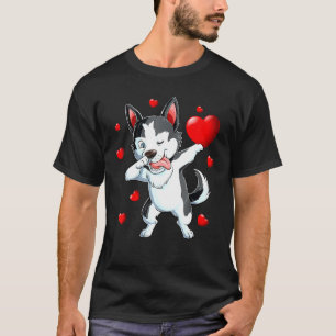 Camiseta Cute Dabbing Husky Dog Holding Heart Happy Valenti