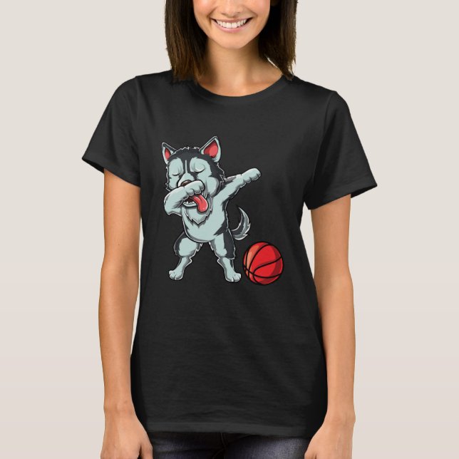 Camiseta Cute Dabbing Siberian Husky Dog Dab Bball Basketba (Anverso)