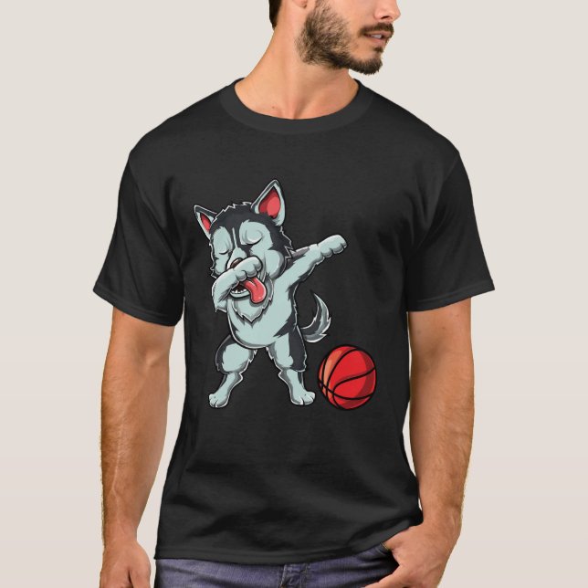 Camiseta Cute Dabbing Siberian Husky Dog Dab Bball Basketba (Anverso)