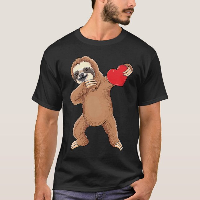 Camiseta Cute dabbing sloth holding heart love sloth valent (Anverso)