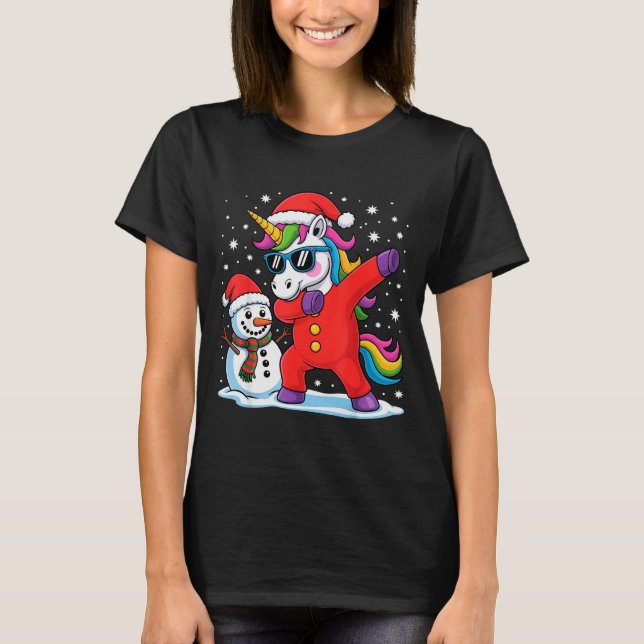 Camiseta Cute Dabbing Unicorn Funny Christmas Snowman Dab X (Anverso)