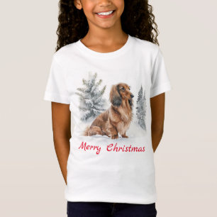 Camiseta Cute Dachshund de pelo largo Navidad