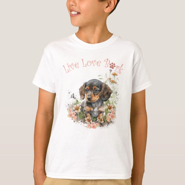Camiseta Cute Dachshund Dog Floral (Anverso)