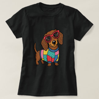 Camiseta Cute Dachshund Dog Shirt with Sunglasses