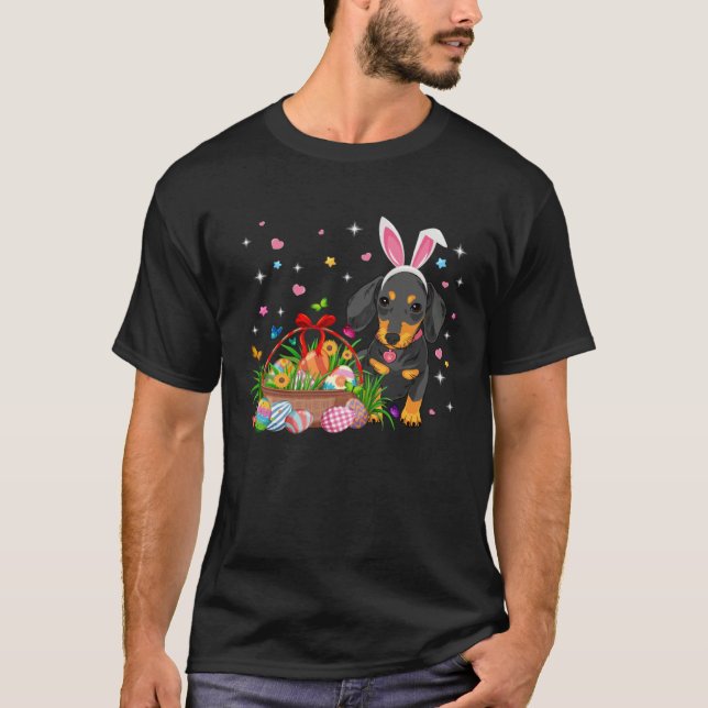 Camiseta Cute Dachshund Easter Day Bunny Eggs Easter Costum (Anverso)