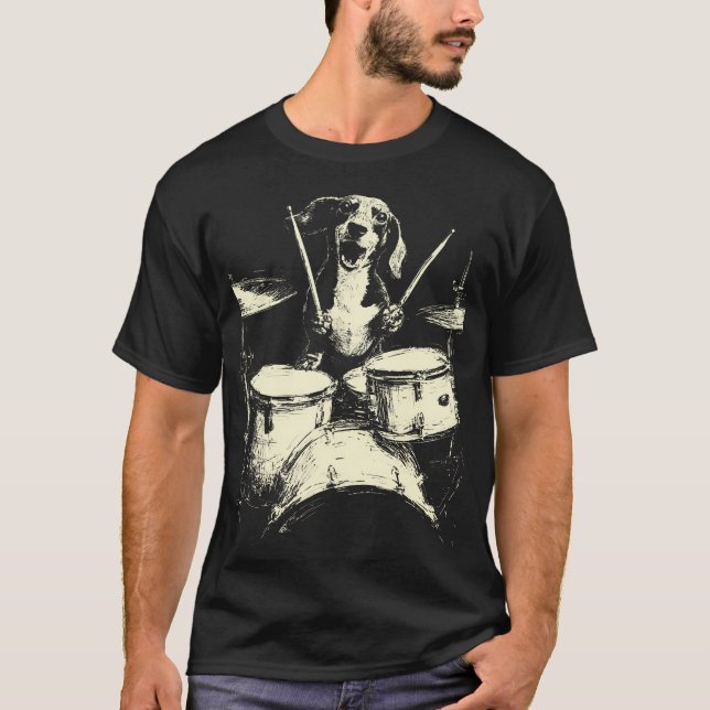 Camiseta Cute Dachshund Playing Drums Funny Music Sausage D (Anverso)