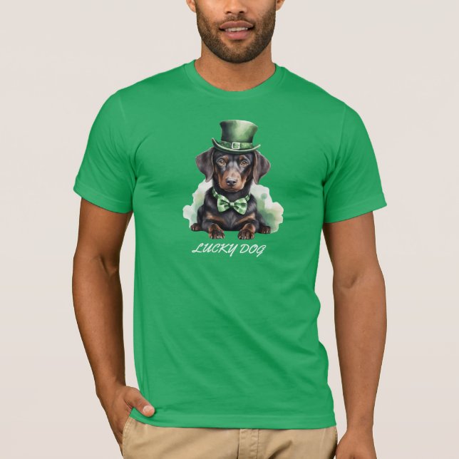 Camiseta Cute Dachshund Puppy St. Patrick's Day Lucky Dog W (Anverso)
