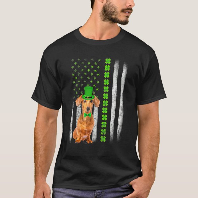 Camiseta Cute Dachshund Saint Patrick S Day Bandera America (Anverso)