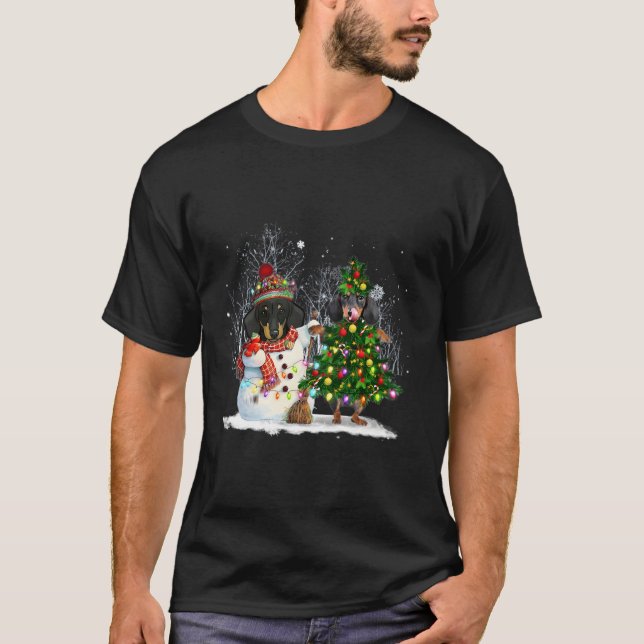 Camiseta Cute Dachshund Snowman Tree Dog Lover Regalo Para  (Anverso)