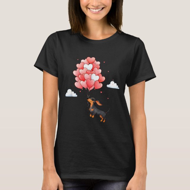 Camiseta Cute Dachshund Valentine Heart Balloon Dog Lover  (Anverso)