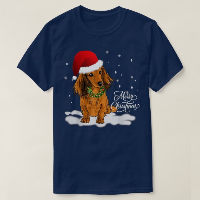 Camiseta Cute Dachshund Wreath Santa Hat Feliz Navidad Sn (Diseño del anverso)