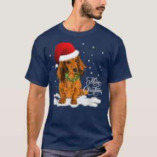 Camiseta Cute Dachshund Wreath Santa Hat Feliz Navidad Sn