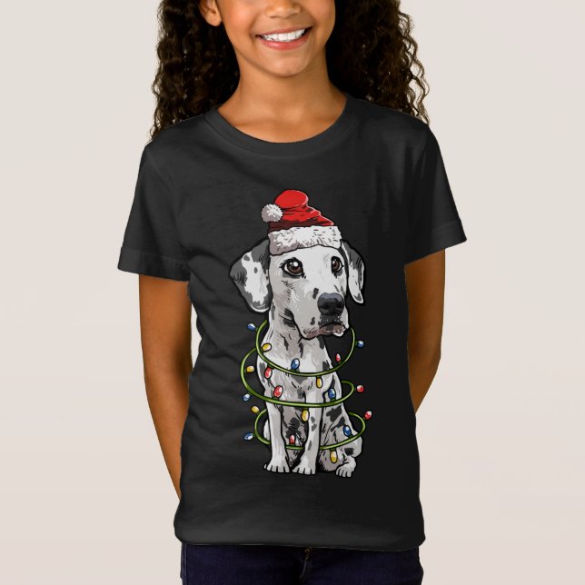 Camiseta Cute Dalmatian Santa Christmas Tree enciende Navid (Anverso)