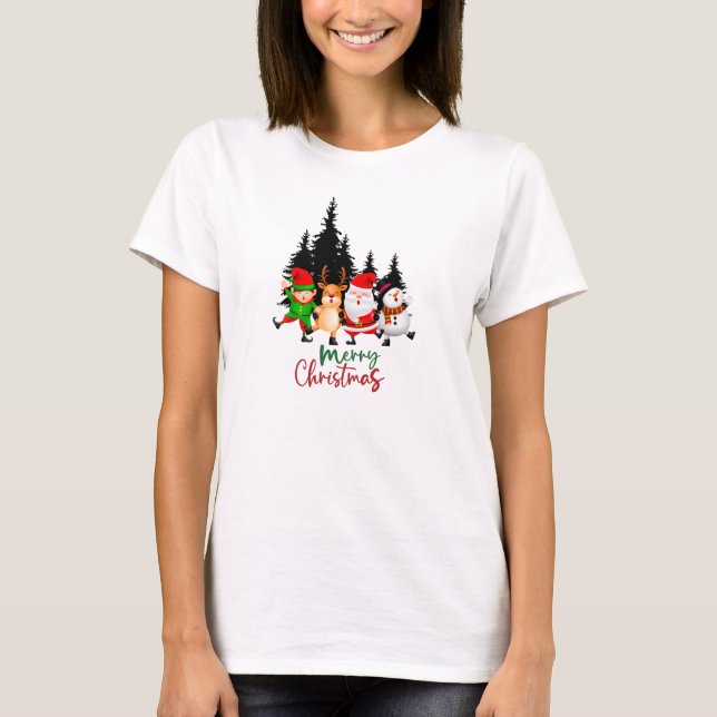 Camiseta Cute Dancing Christmas Squad with Santa, Reindeer (Anverso)