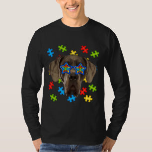 Camiseta Cute Dane Autism Puzzle Sungafas de sol Puppies Du
