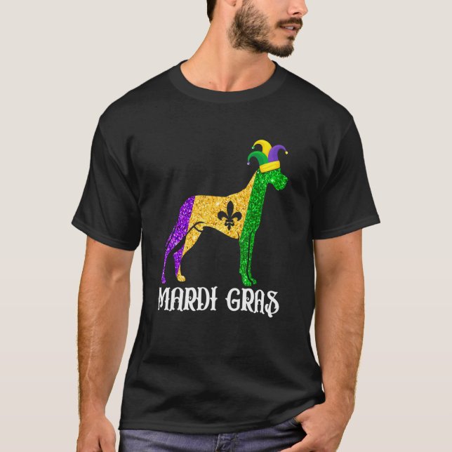Camiseta Cute Dane Dog Lover Mardi Gras Party Jester Mask (Anverso)