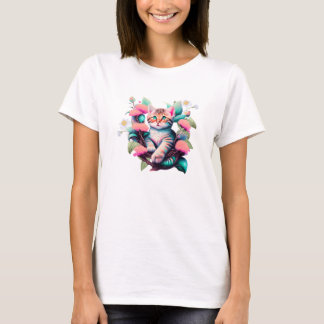 Camiseta Cute de gato de flor acrílico
