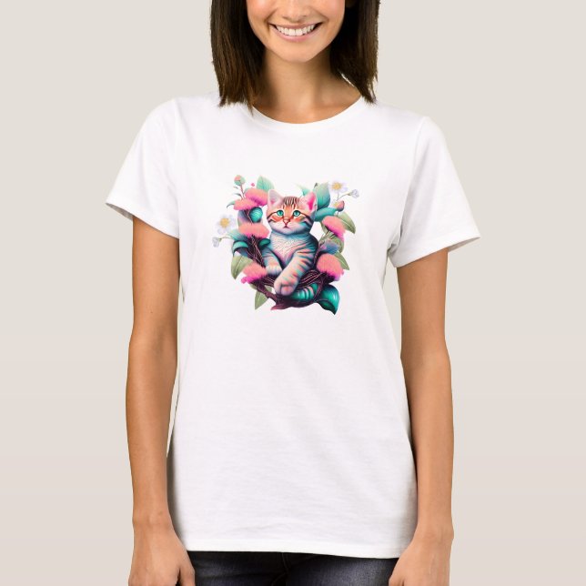 Camiseta Cute de gato de flor acrílico (Anverso)