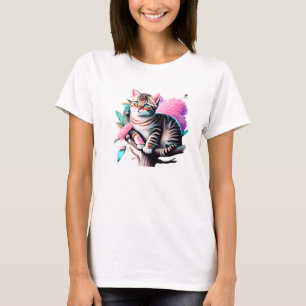 Camiseta Cute de gato de flor acrílico