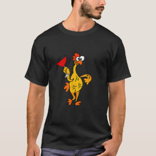 Camiseta Cute de goma Pollo que bebe vino