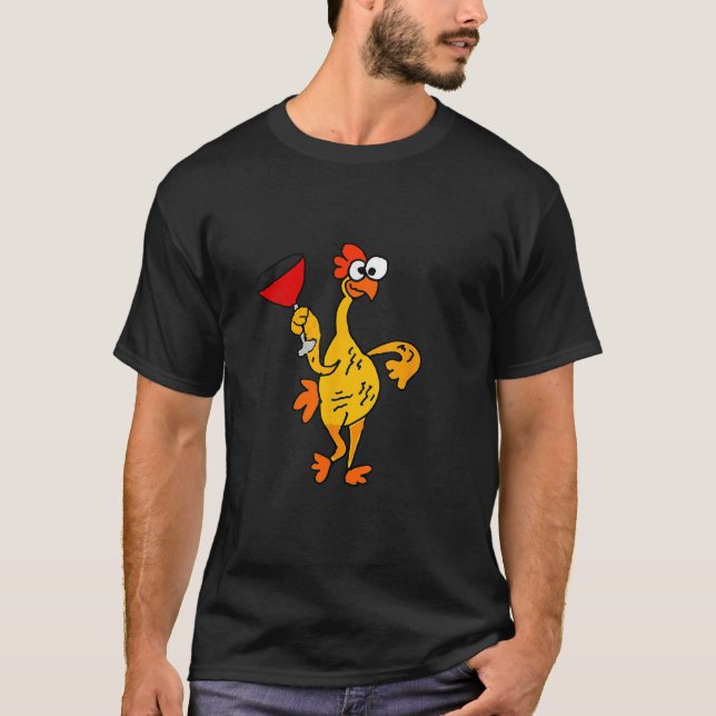 Camiseta Cute de goma Pollo que bebe vino (Anverso)
