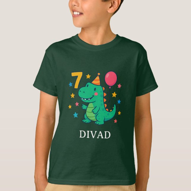 Camiseta Cute Dino 7th Birthday Party Design (Anverso)
