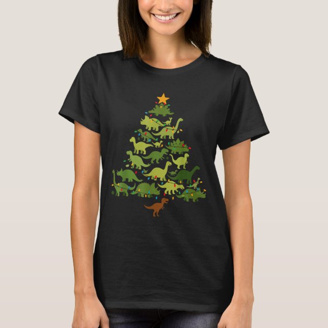 Camiseta Cute Dino Christmas Tree Merry Dinomas Xmas Lights (Anverso)