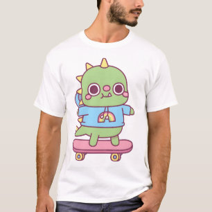 Camiseta Cute Dino Con Hoodie En Skateboard