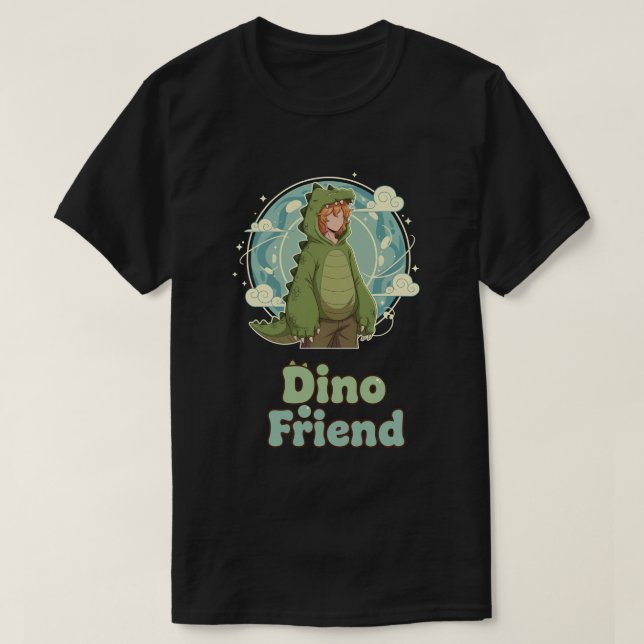 Camiseta Cute Dino Friend Anime Boy - Green Dinosaur (Diseño del anverso)